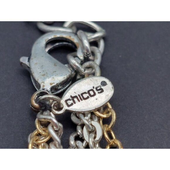 Chico's Two Tone Gold & Silver Multi Chain Pendant Necklace Rhinestone Accents L - Picture 9 of 9